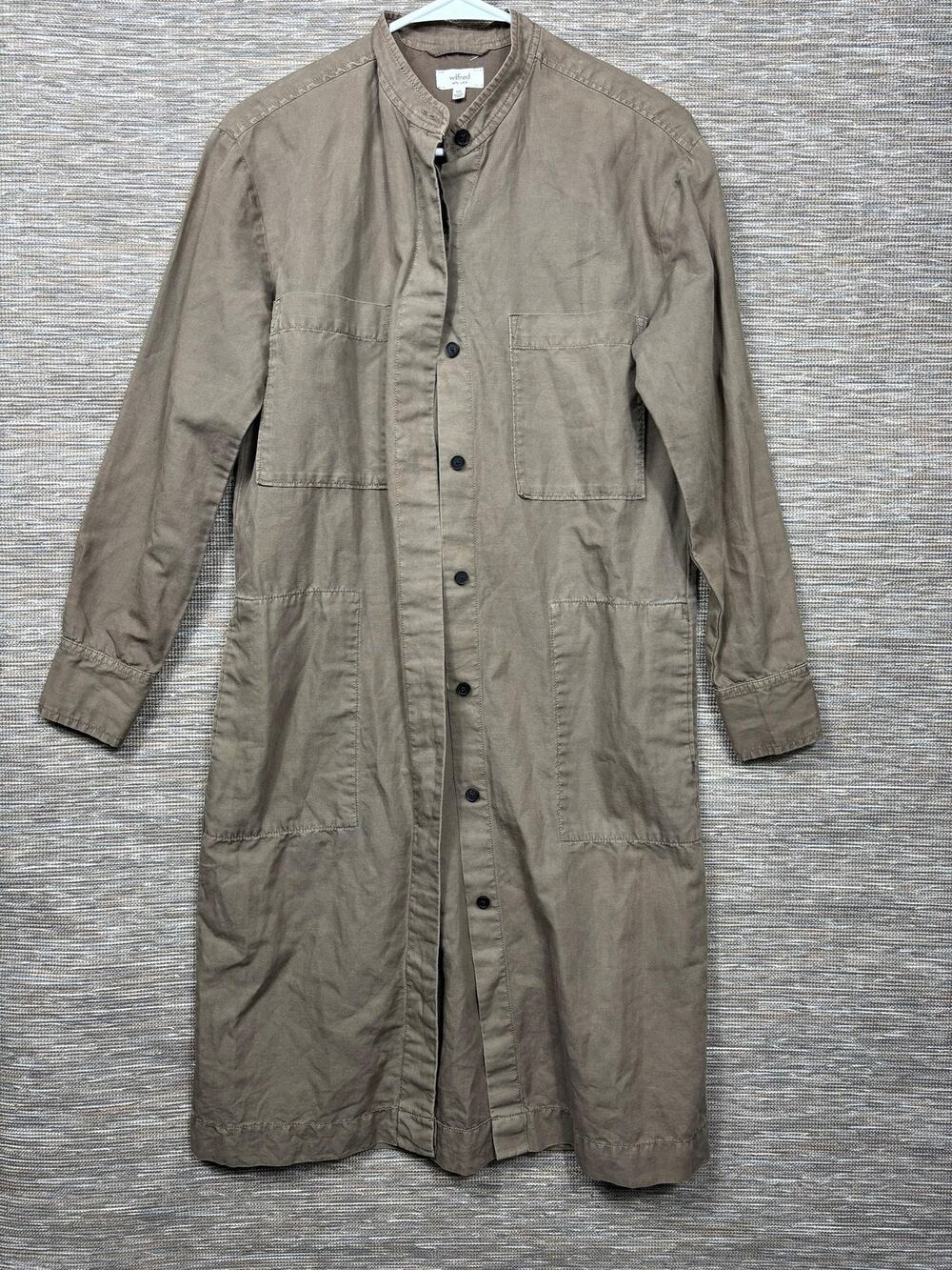 Wilfred Shirt Dress Womens 2XS Beige Cotton Linen Button Front Maxi Long Sleeve